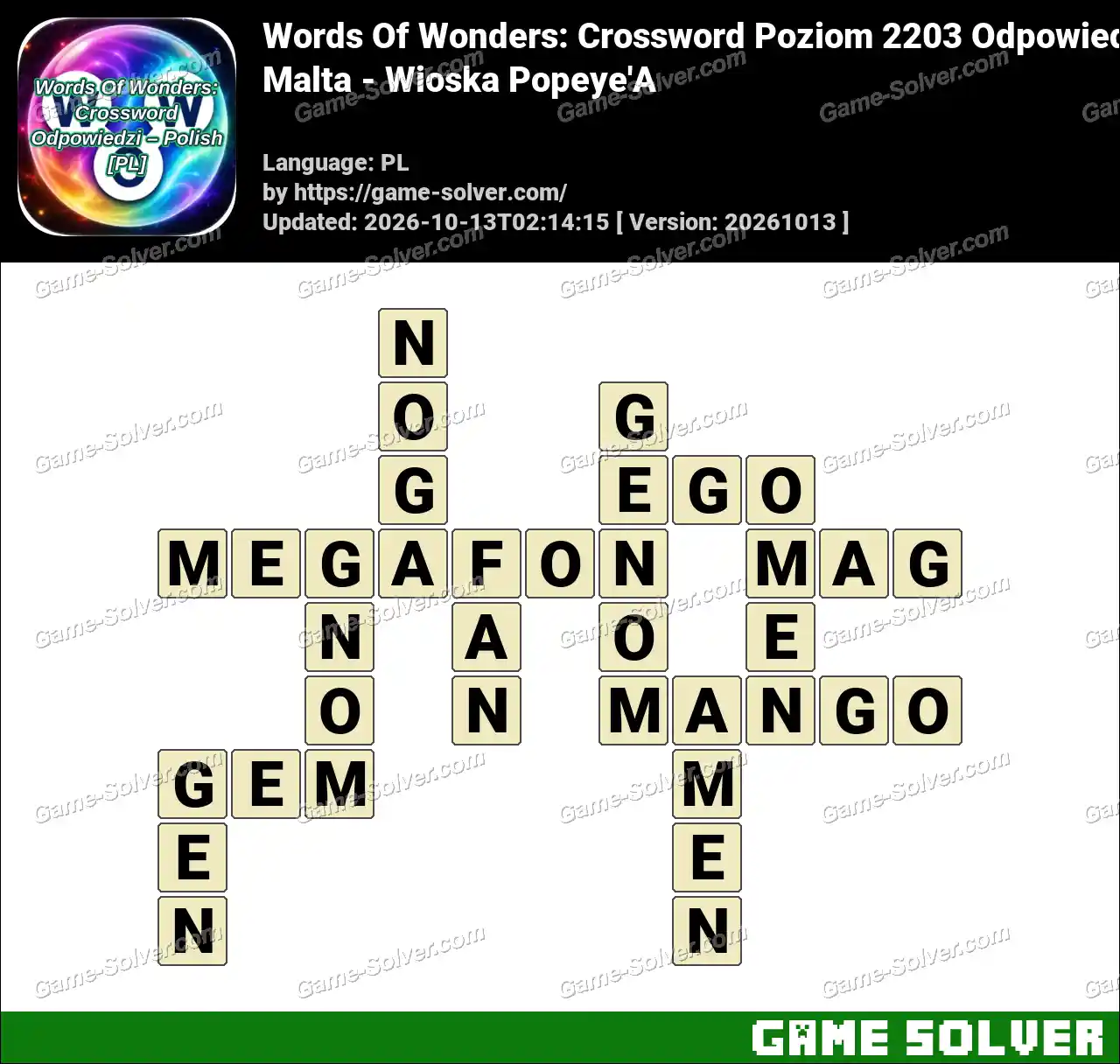 Words Of Wonders: Crossword Poziom 2203 Odpowiedzi – Malta – Wioska Popeye’A